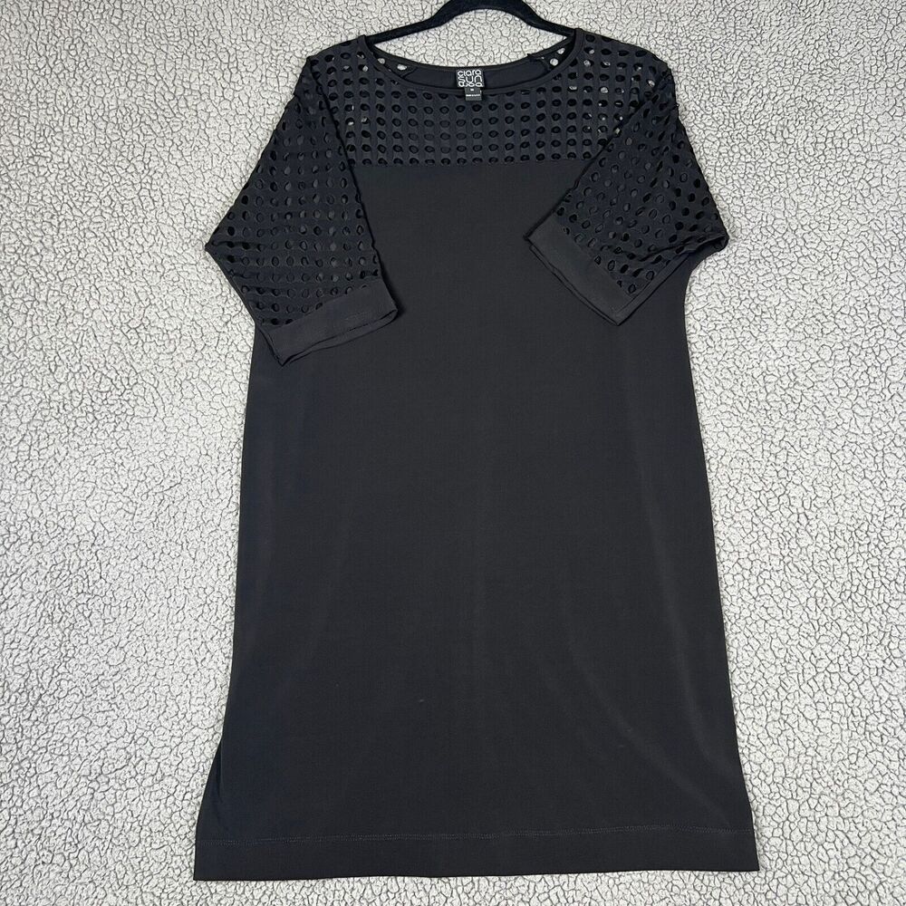 Clara Sun Woo Dress Womens Medium Circle Cutout Top V Neck Short Sleeves Stretch